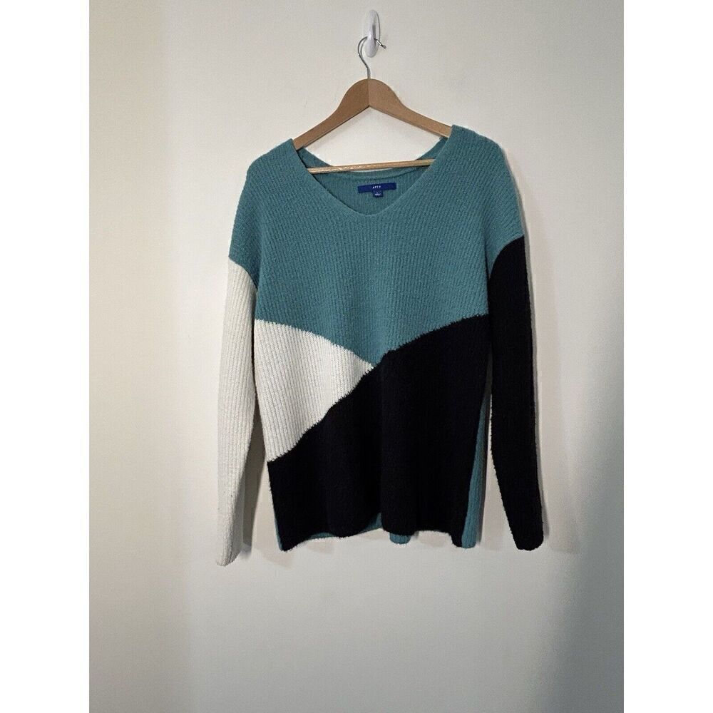 Apt 9 Black White & Teal Color Block Sweater Women’s L